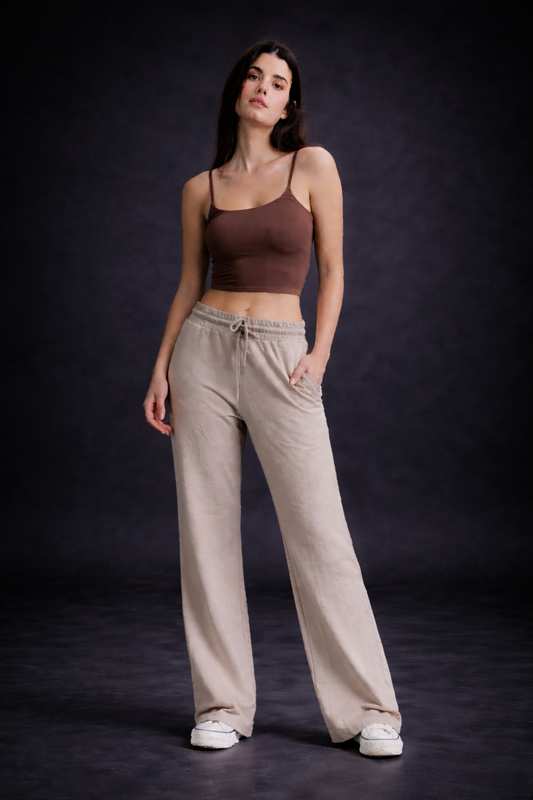 SAND BEIGE WIDE-LEG SWEATPANTS